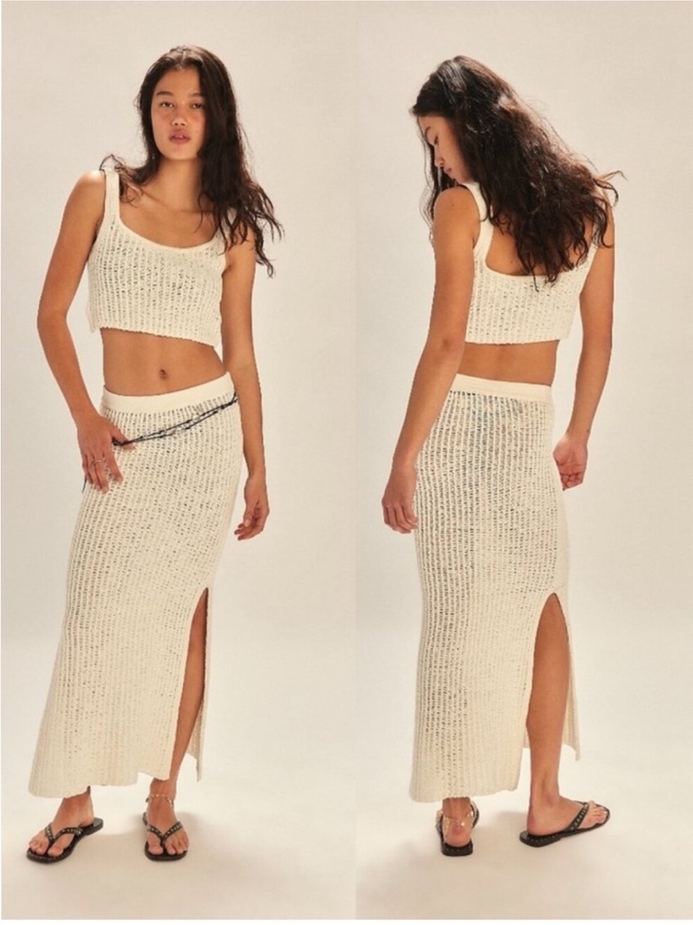 Free People boho set co-ord crochet matching tank skirt set bohemian Medium